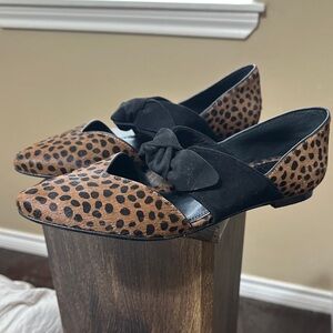 Gianni Bini Leopard Print Flats with Black Bow